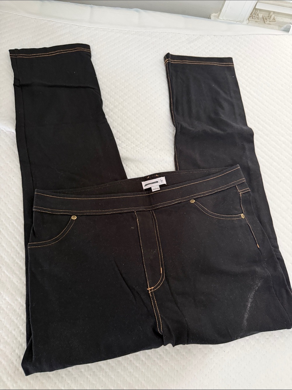 Dark Blue Stretch Ponte Jeggings with Contrast Stitching